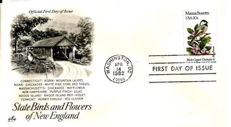 State Bird and Flowers of Massachusetts – USA 1982. – Stamp Digest