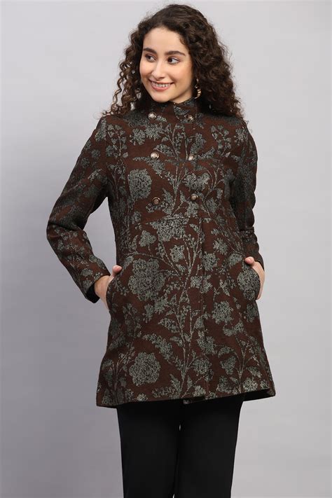 Buy METALLIC FLORAL JACQUARD KNITTED COAT Online in India