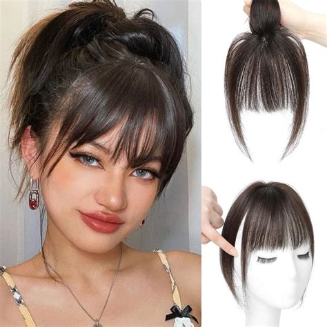 Amazon.com : LNERATO Clip in Bangs 100% Real Human Hair Fake Bangs Hair ...