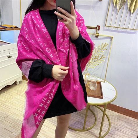 louis vuitton sal esarp ipek kasmir yuksek kalite fusya pembe simli ...