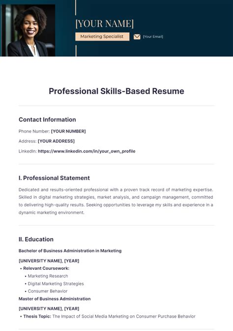 Free Professional Skills Based Resume Template to Edit Online