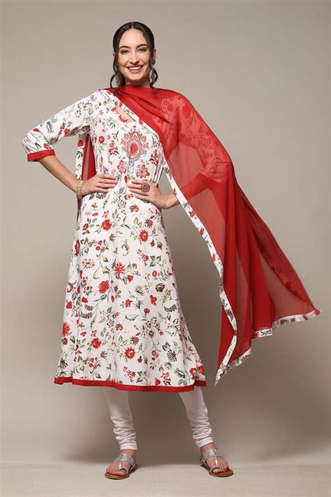 Off White Rayon Anarkali Kurta Churidar Suit Set