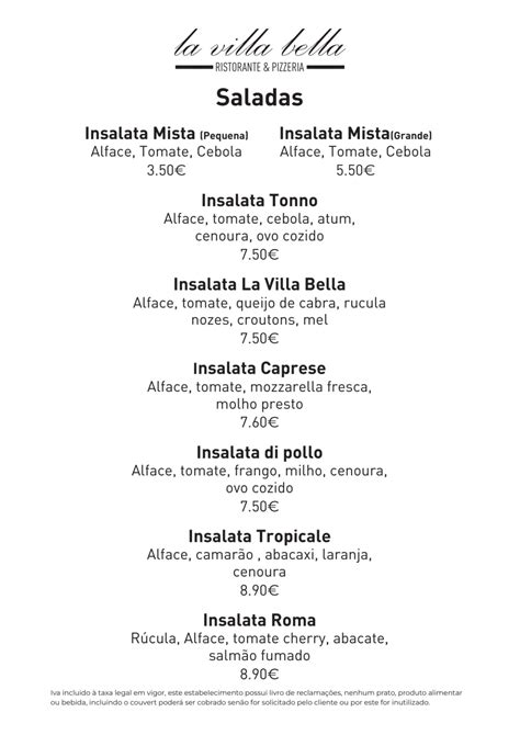 Carte et Menus 2024 - La Villa Bella à Carnaxide | TheFork