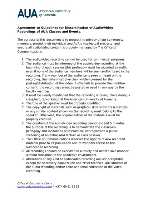 Agreement to Guidelines for Dissemination of Audio/Video ... Doc ...