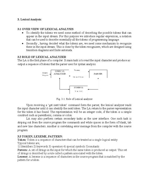 Lexical Analysis Overview: Tokens, Patterns, and Finite Automata - Studocu