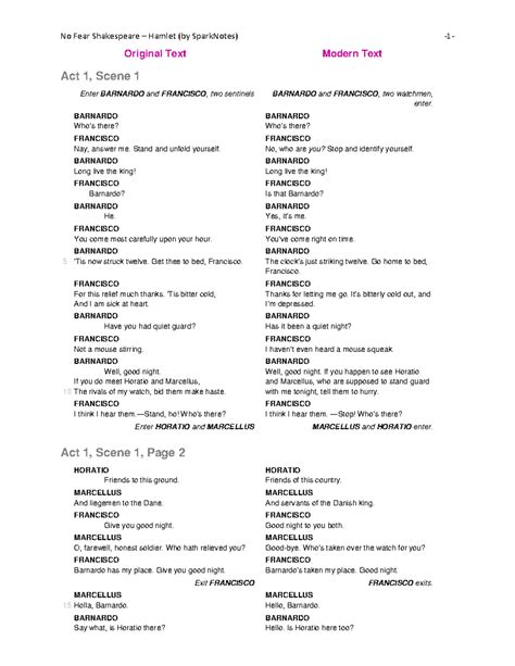 No Fear Shakespeare: Hamlet Act 1 Scene 1-5 Modern Text Analysis - Studocu