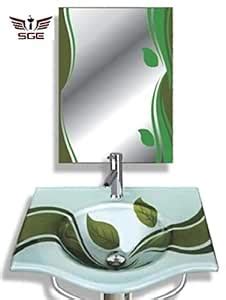 SGE Ivery & Green Leave Design Sanitary Glass Basin Set (15x18 inch ...