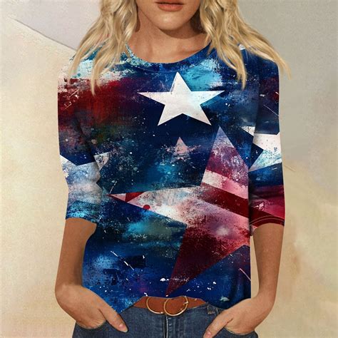 American Flag Womens Shirts American Flag Patriotic 3/4 Sleeve Tees ...