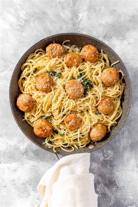 Lemon Garlic Basil Butter Spaghetti with Chicken Meatballs - Carmy ...
