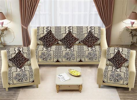 Dazzling DECOR Velvet Sofa Cover with Cushion Covers Set of 5 Seater ...