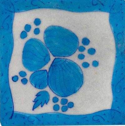 Turquoise stone design on turquoise bordered white tile – NEERJA ...