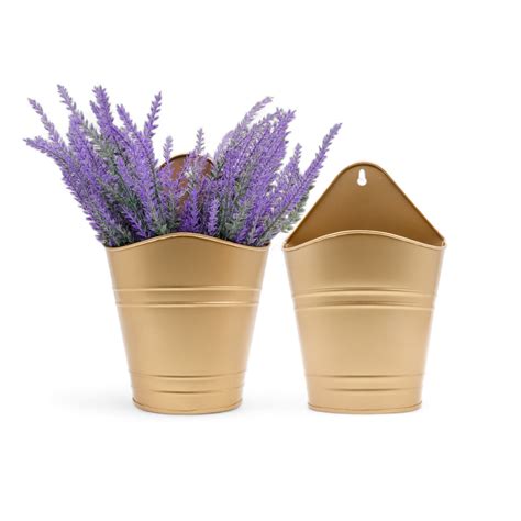 HOSLEY Metal Galvanized Wall Planters, Pack of 2, Gold – Hosley India