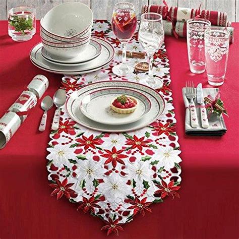 Christmas Embroidered Table Runner, Luxury Holly Poinsettia Table Runn – Lasercutwraps Shop