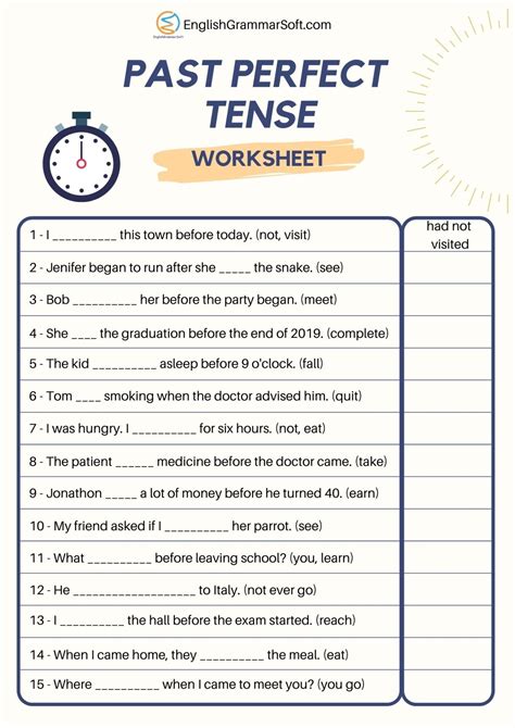 Worksheet for Past Perfect Tense [with Answers] - EnglishGrammarSoft