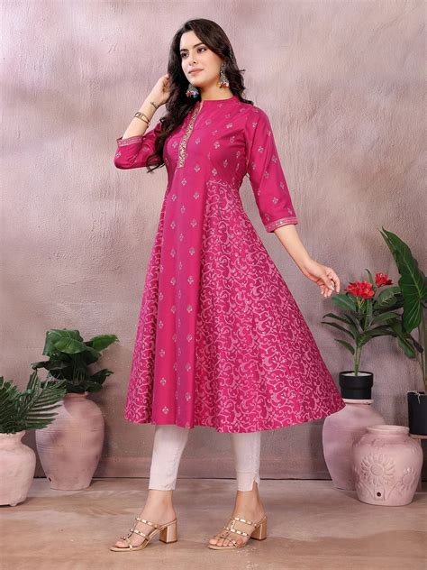 Viscose Poly Printed Flared Calf Length Kurta - Rangita