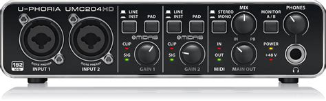 Behringer U-Phoria UMC204HD Audiophile 2x4, 24-Bit/192 kHz USB Audio/M