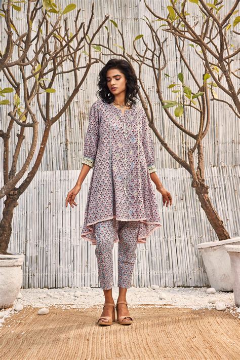 Block Print High Low Kurta with Pant - Set of 2 – AGASHE