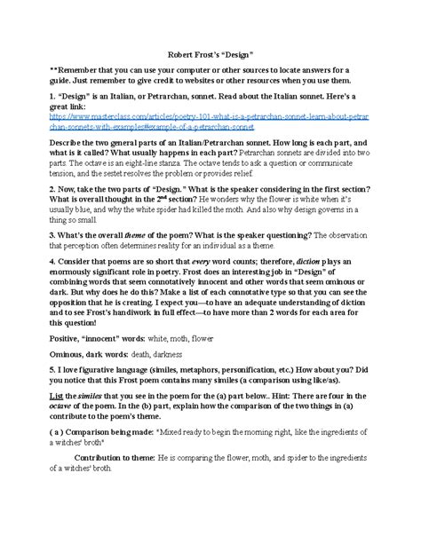 Robert Frost’s “Design” - Robert Frost’s “Design” **Remember that you ...