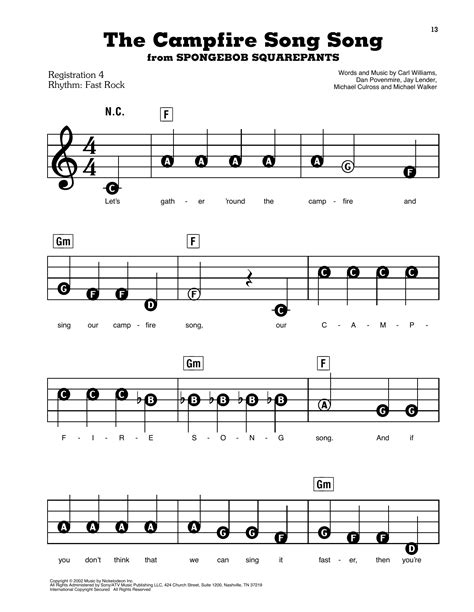 The Campfire Song Song von Spongebob Squarepants Noten zum E-Z Play ...