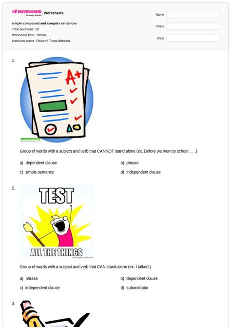 50+ Simple, Compound, and Complex Sentences worksheets for Class 4 on ...