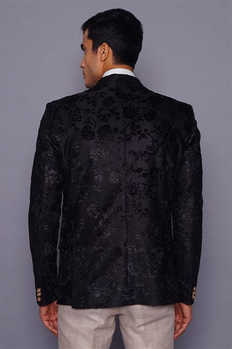 Wintage Men's Embroidered Velvet Coat Blazer Jacket: Black