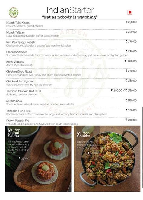 Menu at Inzy gardens, Chennai