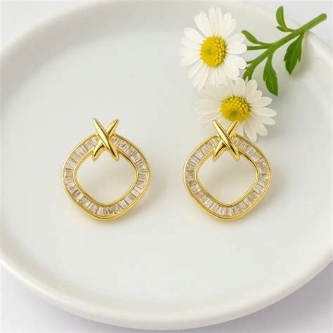 Gold-Plated American Diamond Earrings – 925 Silver Post – Indivya Designs