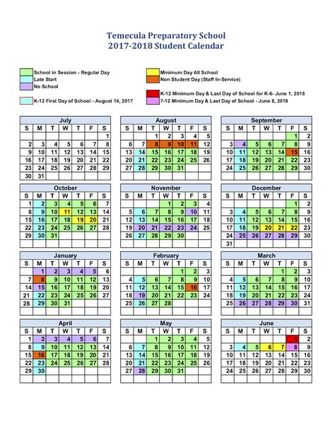 Annual Student Calendar – Temecula Preparatory School