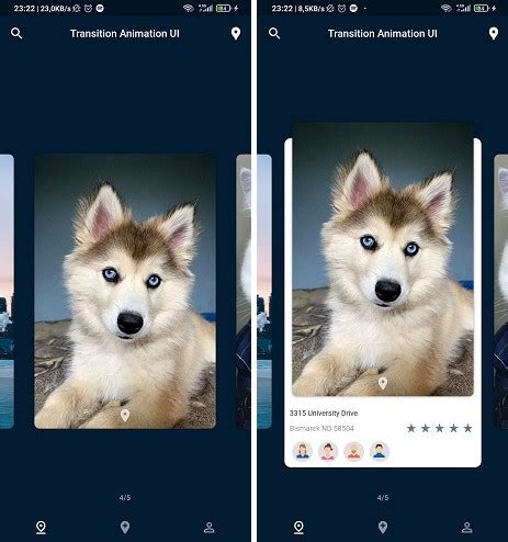 A screen design made using Transition Animation