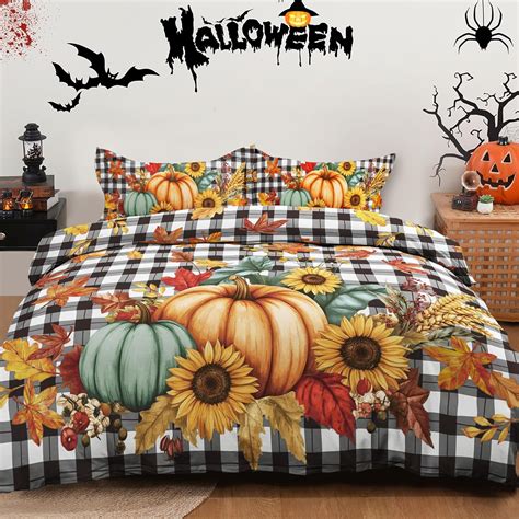 Amazon.com: Fall Duvet Cover Set Queen,3 Pieces Halloween Orange ...