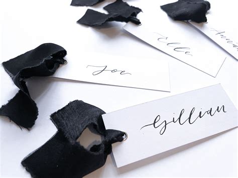 Calligraphy Wedding Place Name Card | Elegant Black and White Design