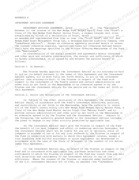 Investment Advisory Agreement | US Legal Forms