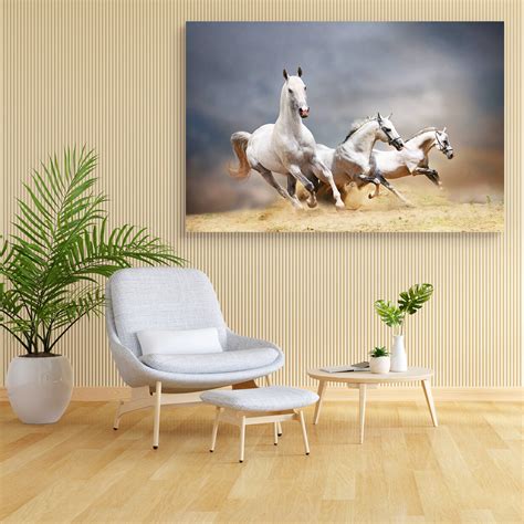 White Horses D4 Canvas Painting Synthetic Frame – ArtzFolio.com