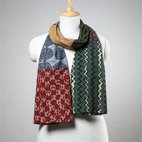 Multicolor Akola Block Printed Patchwork Cotton Stole