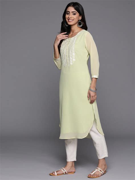 Buy Green Yoke Design Georgette Pathani Kurta Online at $25.00 USD ...