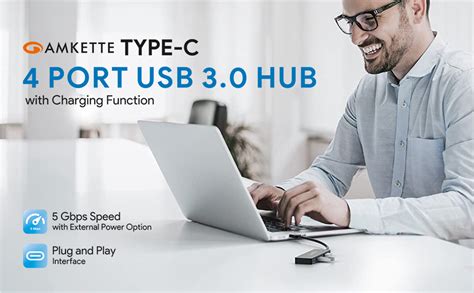 Amkette Type-C 4 Port True USB 3.0 Hub for Laptop, MacBook, chromebooks ...