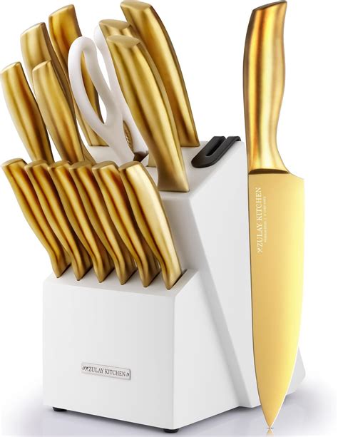 Amazon.com: Gold Knife Set with Walnut Block – 13-Piece Full Tang ...