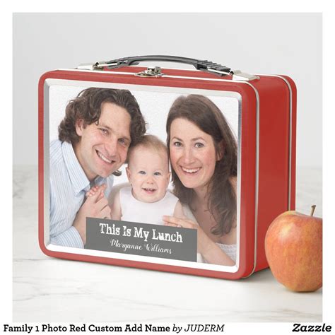 Family 1 Photo Red Custom Add Name Metal Lunch Box | Zazzle | Lunch box ...