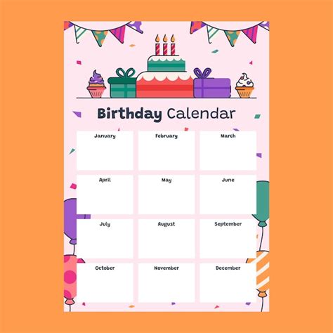 手描きの誕生日カレンダー テンプレート | 無料ベクトル素材
