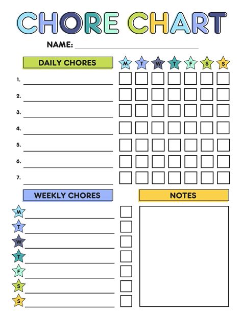 Editable Chore Chart For Kids Printable