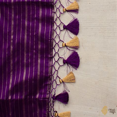 Deep Purple Pure Katan Silk Banarasi Handloom Dupatta - Tilfi