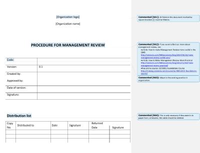 Image result for Management Review Procedure Example