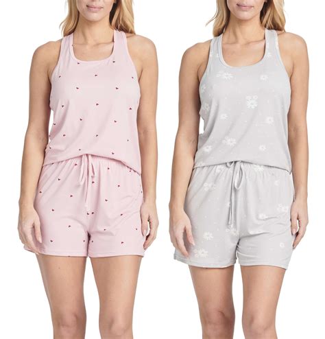 Real Essentials 2 Pack Womens Tank Top Shorts Pajama Set Pj Sleepwear ...