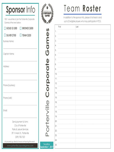 Fillable Online Sponsor Info Team Roster - Porterville, California Fax ...