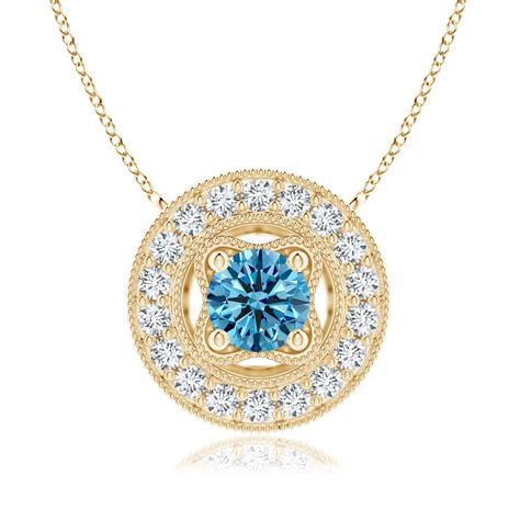 Vintage Style Lab-Grown Fancy Intense Blue Diamond Halo Pendant with ...