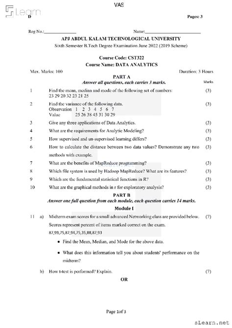 CST322 June 2022 - Data Analytics Semester 6 Previous Year Questions ...