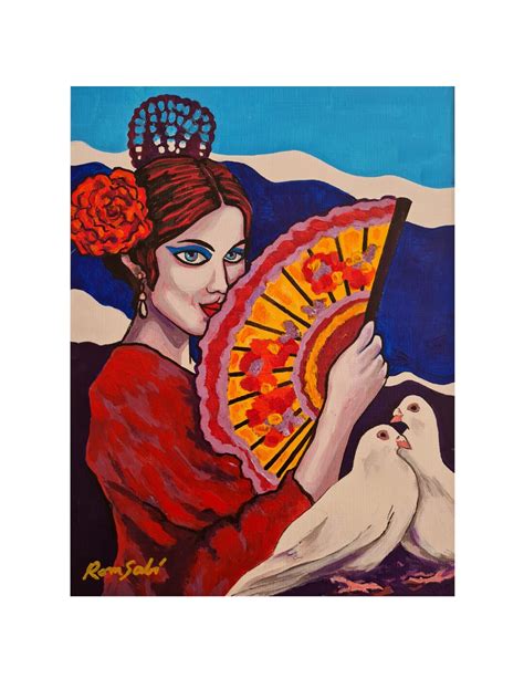 Flamenco Lady With Two White Doves - Spanish Wall Art, Home Decor, Hand ...