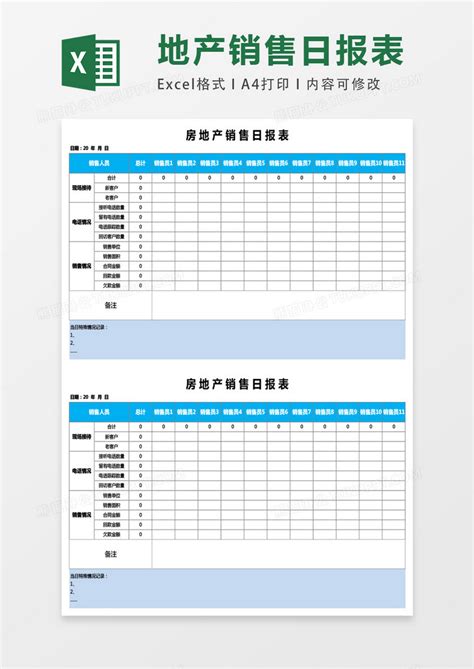 房地产销售日报表表格Excel模板下载_熊猫办公