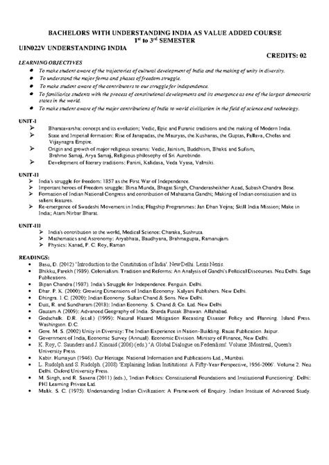Vac Understandinginsia 1-3sem - BACHELORS WITH UNDERSTANDING INDIA AS ...