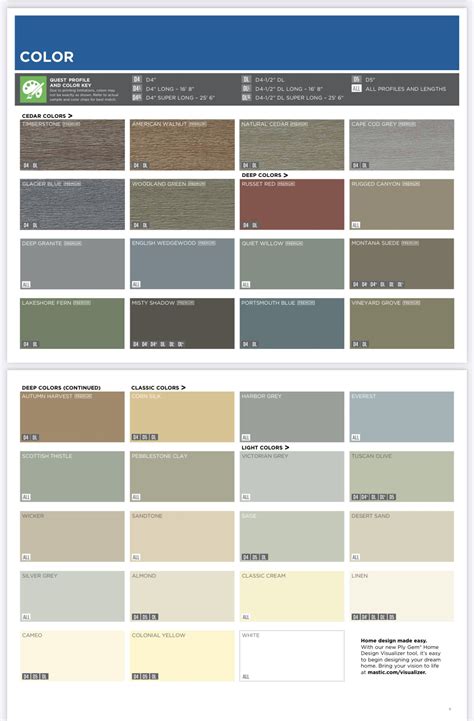 Exterior Vinyl Siding Color Chart
